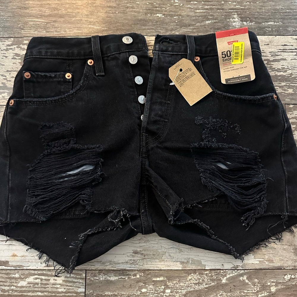 Levi's Black Distressed Jean Shorts High-Waisted